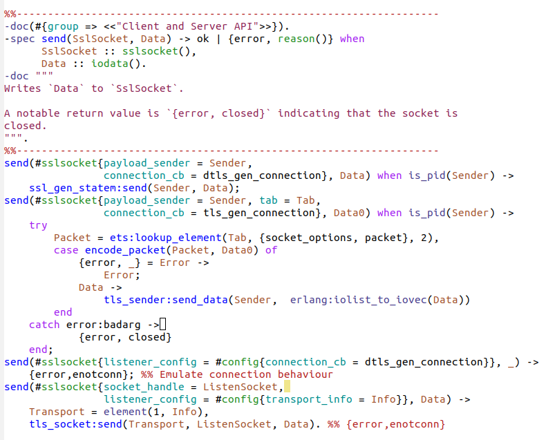 Source Code of `ssl:send/2` in the New Emacs Mode